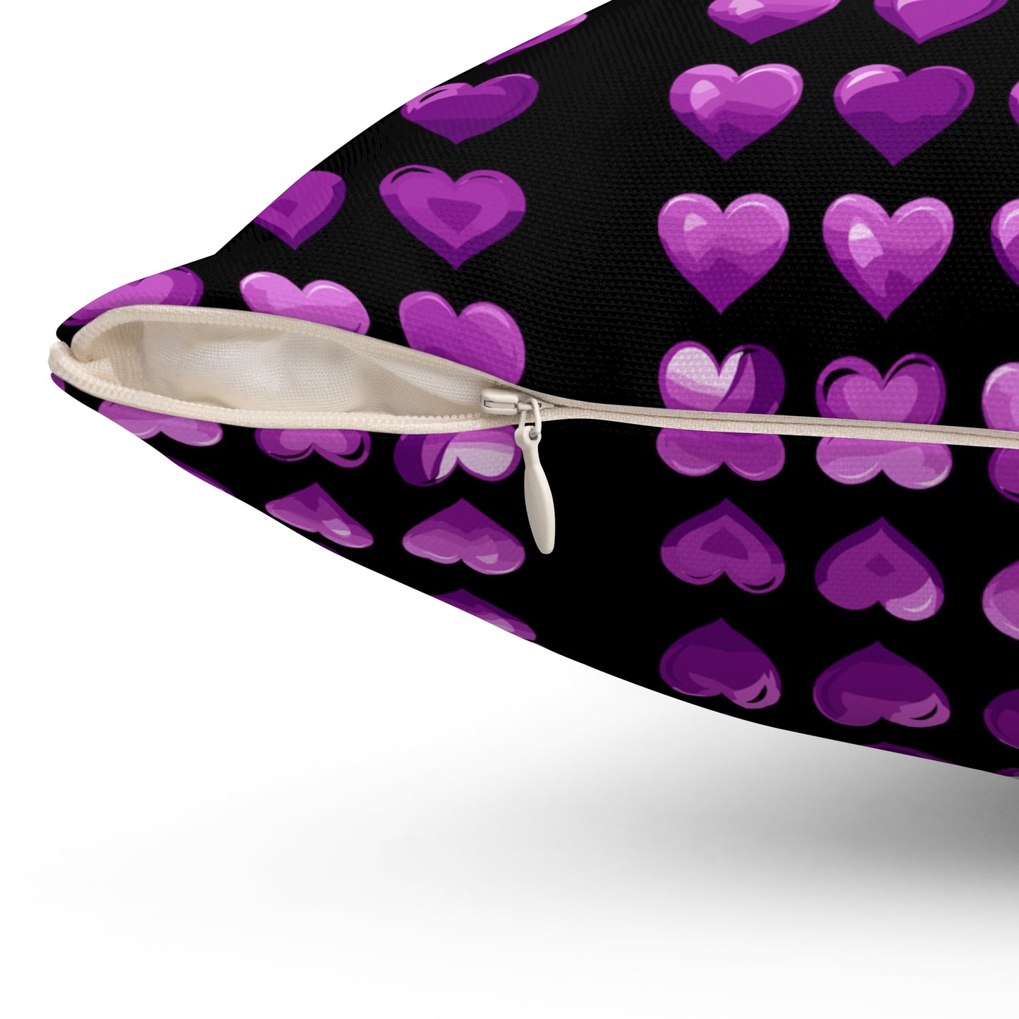 Valentine's day best home decor purple hearts design on black Spun Polyester Square Pillow
