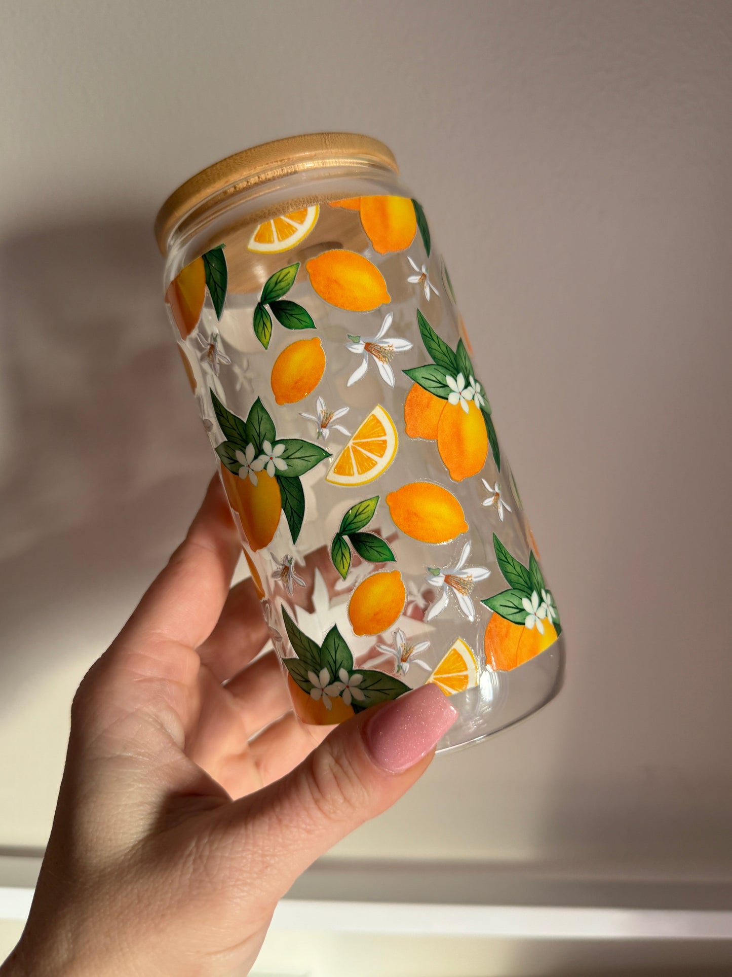 Fresh Lemon Blossom 16oz Glass Cup