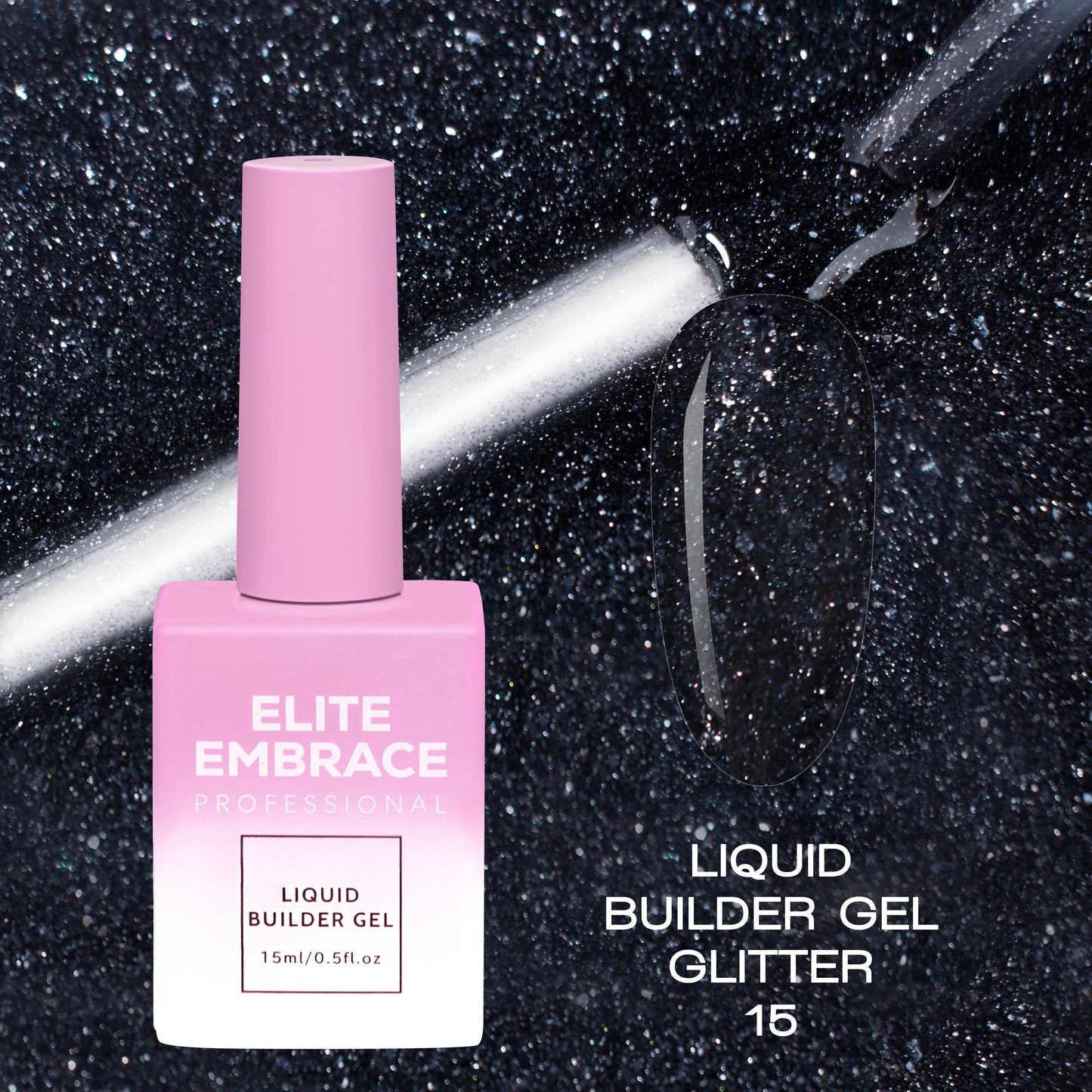Liquid Builder Gel Glitter 15ml Professional Nail Extension ELITE EMBRACE