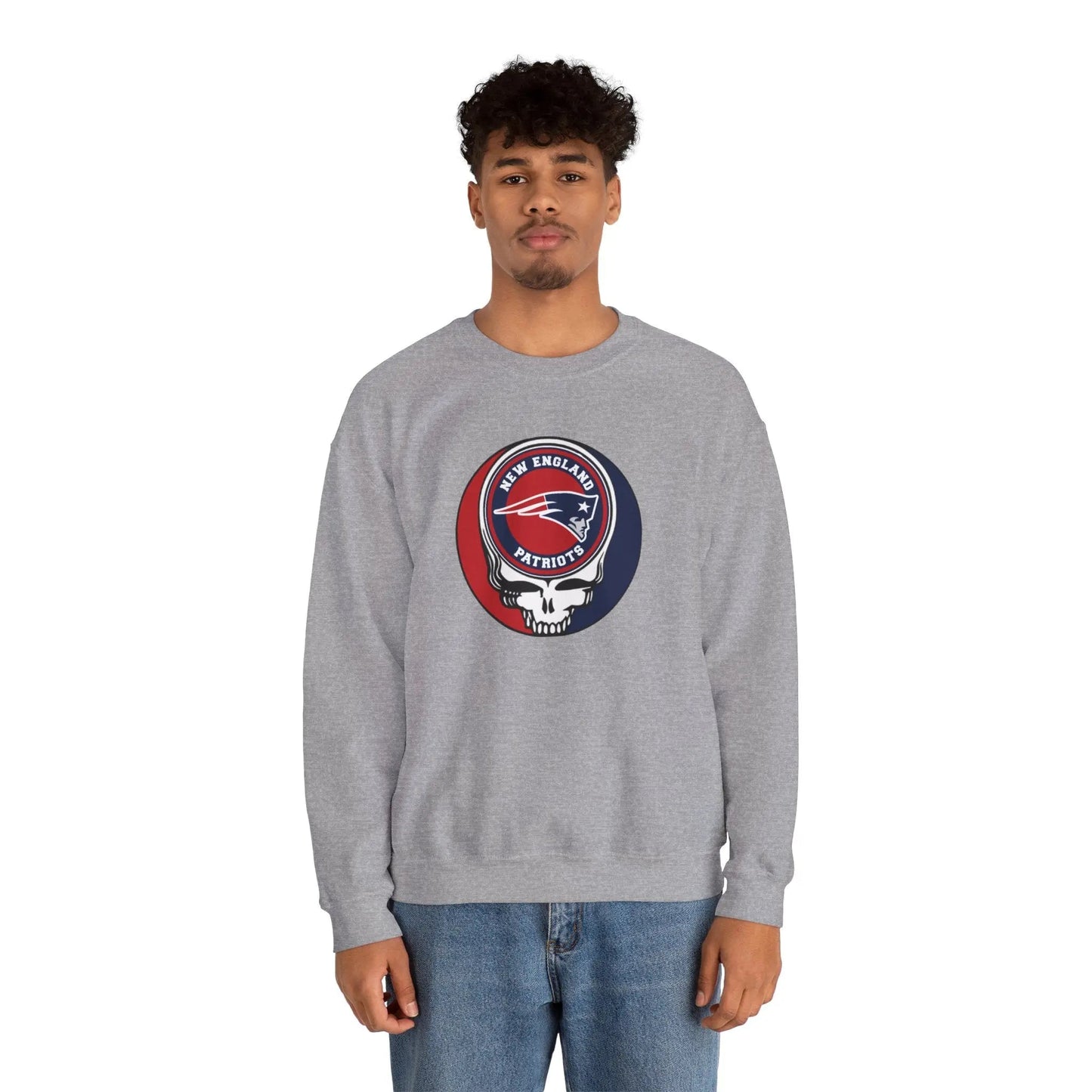 New England Patriots Grateful Dead Stealie Crewneck Sweatshirt Heavy Blend The Gridiron Collection