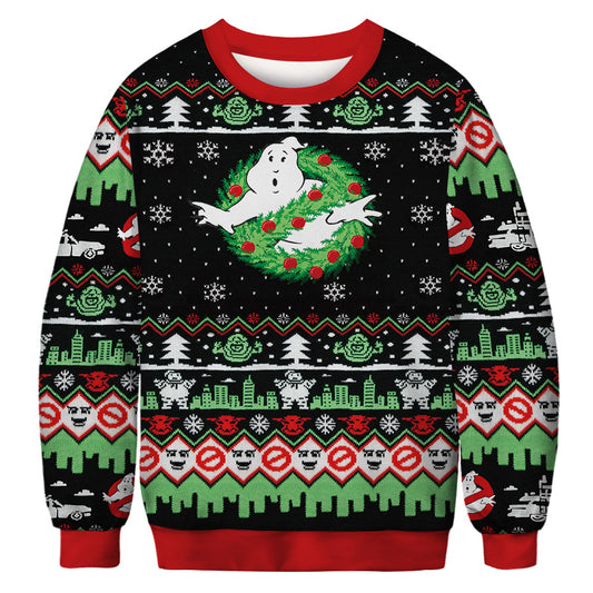 Christmas print long sleeve sweater polyester fiber youth popular