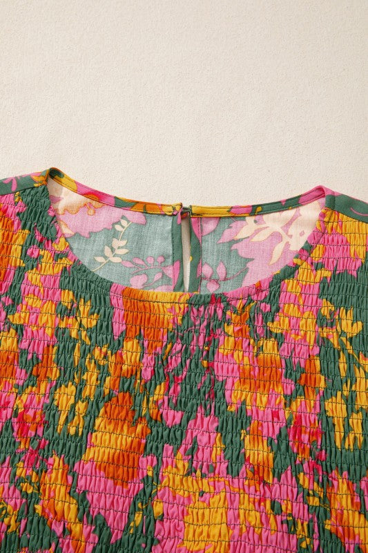 Floral Smocked Long Sleeve Mini Dress with Ruffle Hem