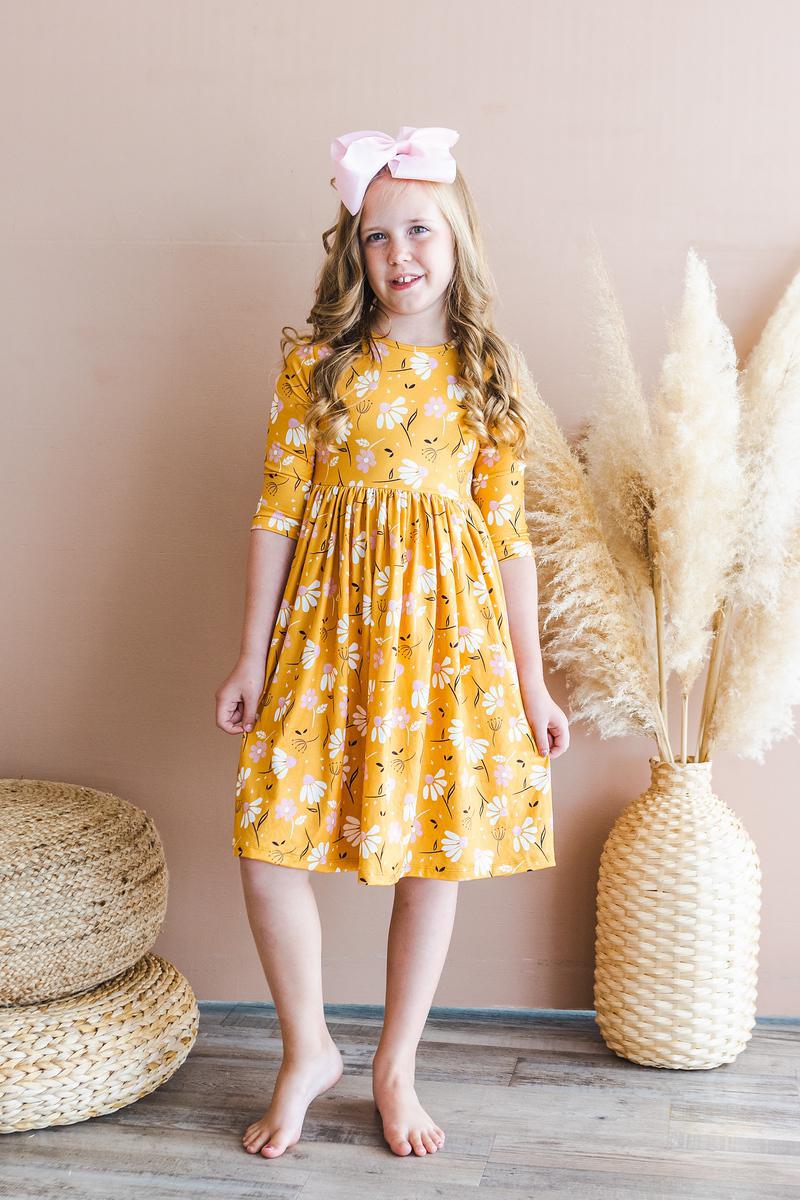 Dandelions in Fall Twirly 3/4 Sleeve Pocket Dress Mila & Rose