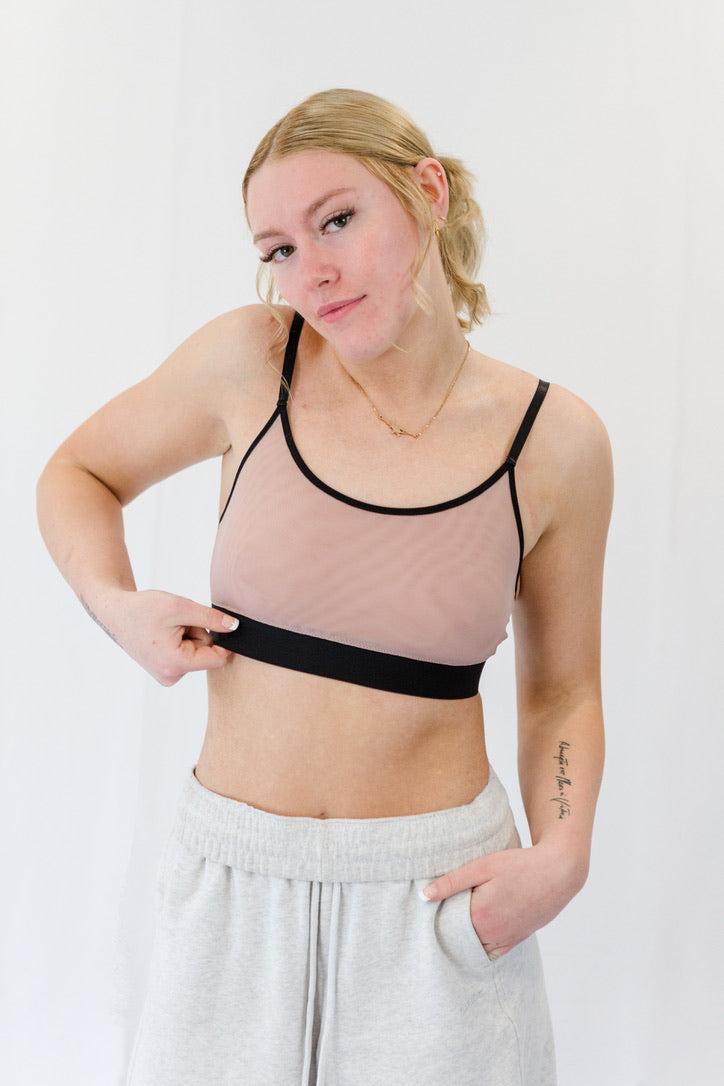 Dusty Blush Mesh Scoop-Neck Bra