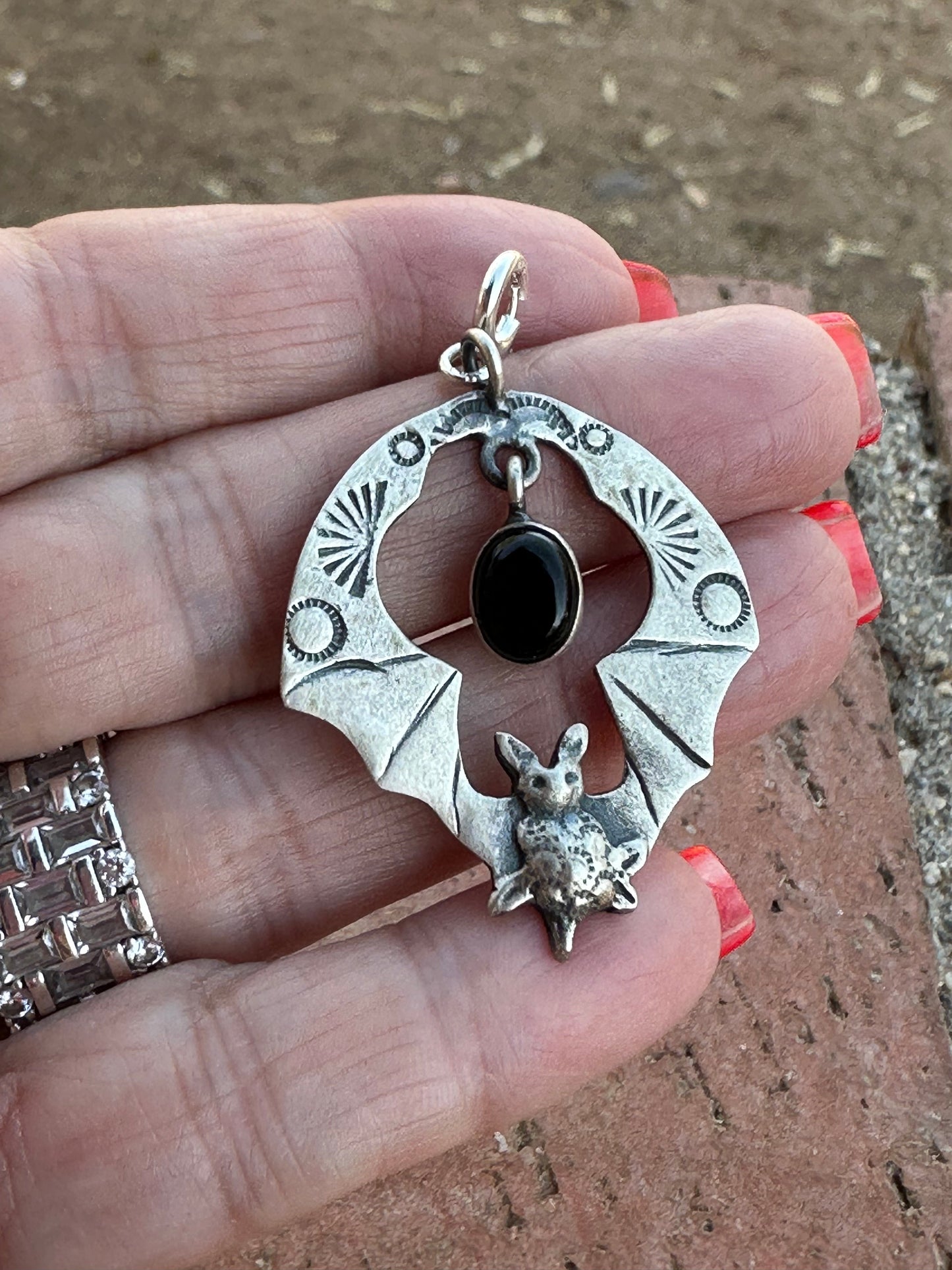 Onyx Silver Bat Charm Sterling Silver & Onyx Bat Charm Nizhoni Traders LLC