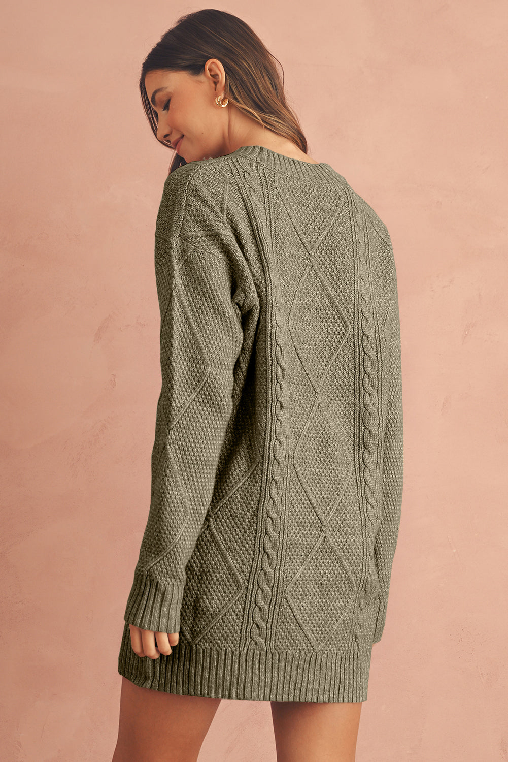 Parchment Twist Cable Knit Loose Fit Sweater Dress