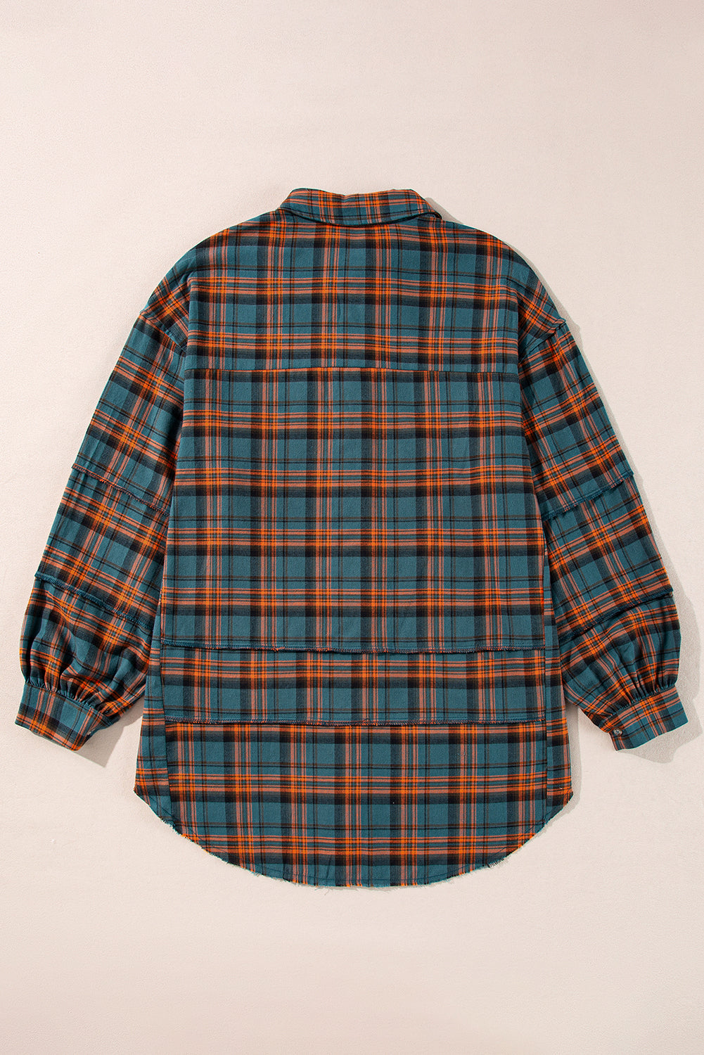 Red Plaid Distressed Hem Long Sleeve Shirt Shacket