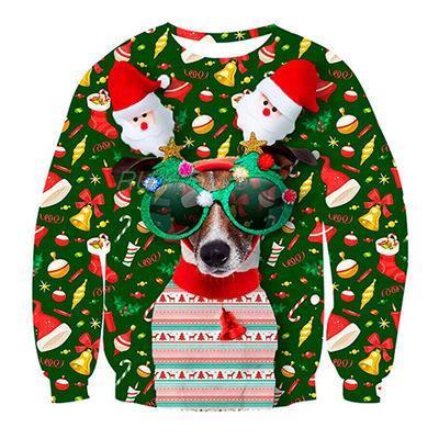 Ugly Christmas Sweater Santa Elf Long Sleeve Casual Polyester