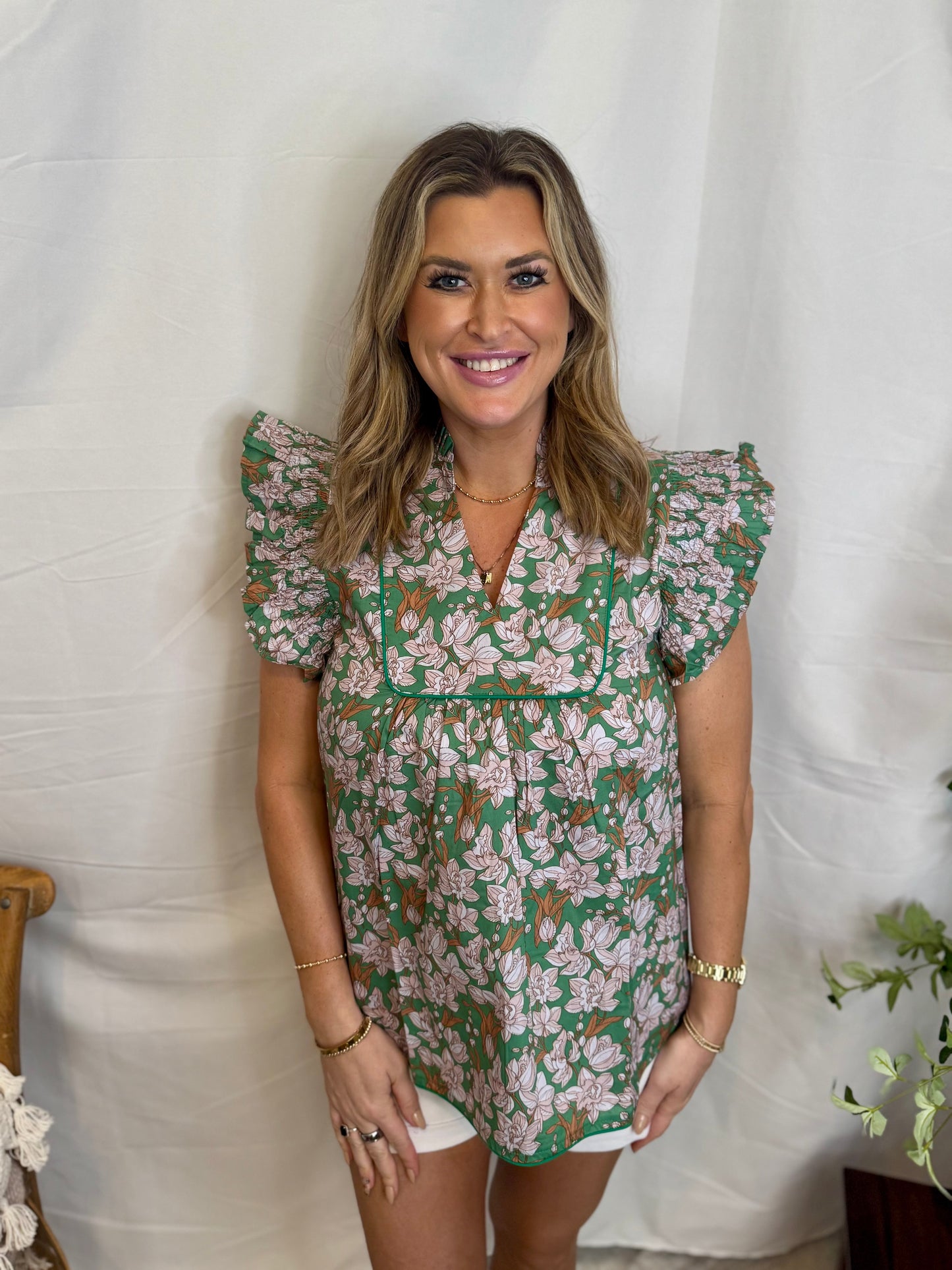Emmy V-neck Blouse with Ruffled Sleeves