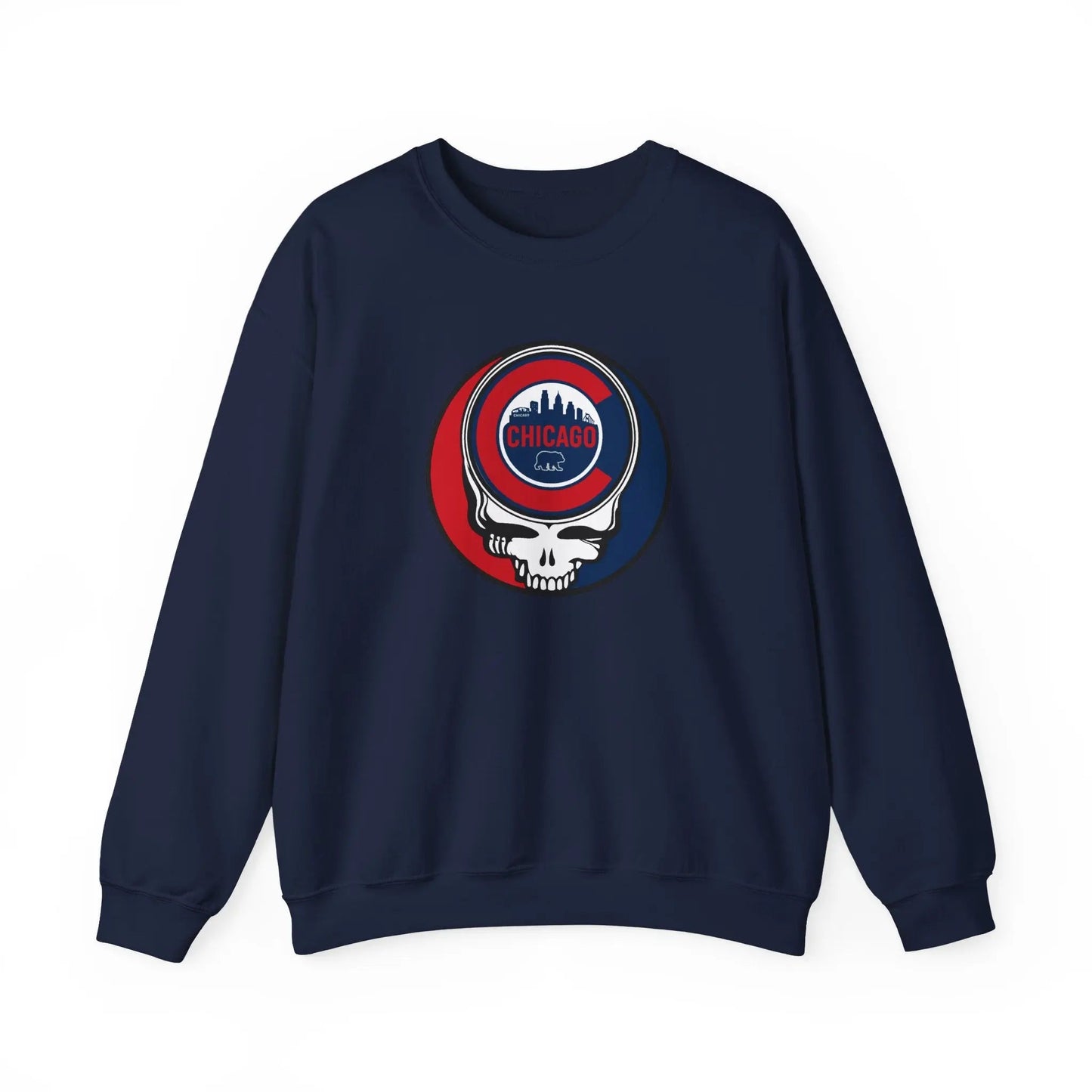 Grateful Dead Stealie Crewneck Sweatshirt Medium-Heavy Blend Chicago Baseball Edition MLB