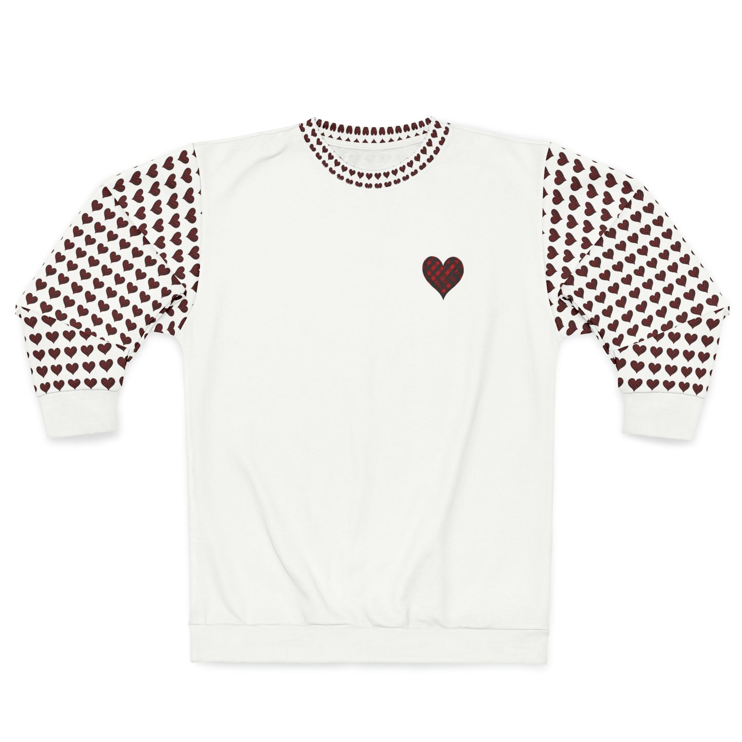 Valentine's Day best gift, red and black check heart shape design White Unisex Sweatshirt (AOP)