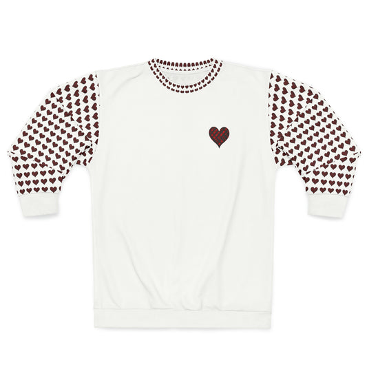 Valentine's Day best gift, red and black check heart shape design White Unisex Sweatshirt (AOP)
