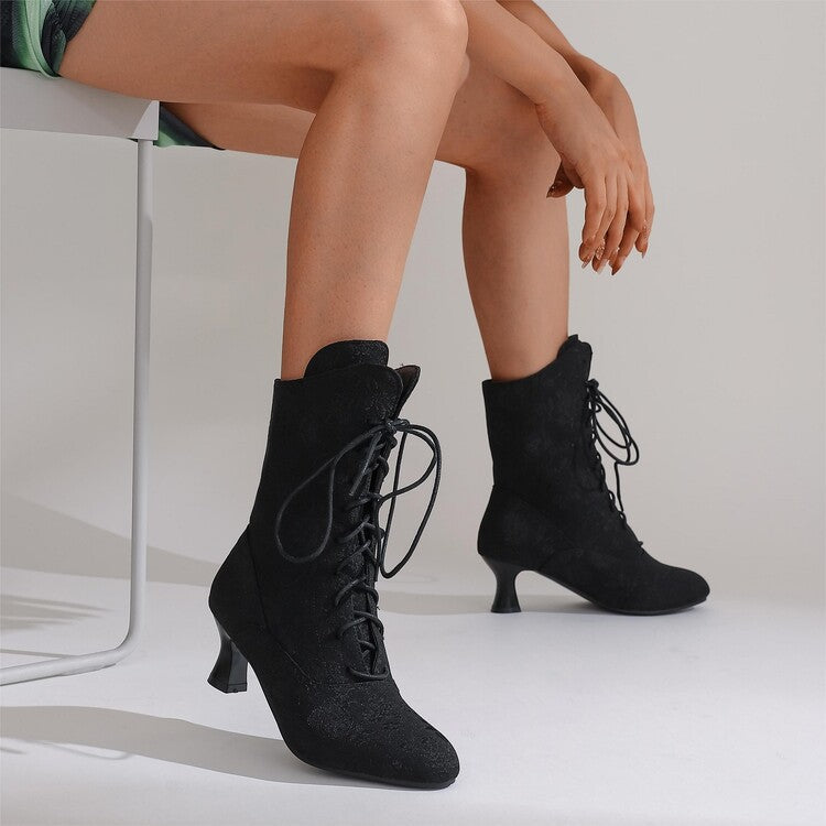 Women’s Pointed-Toe Kitten-Heel Boots High Heels Artificial PU