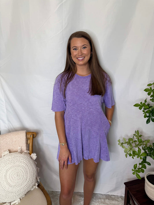Mineral Washed Oversized Knit Comfy Romper Lavender