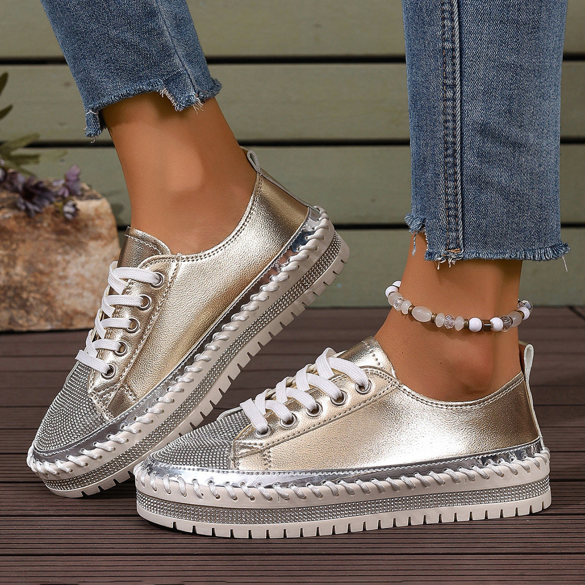 Women’s Plus Size Chunky Sole White Sneakers Casual Everyday Shoes