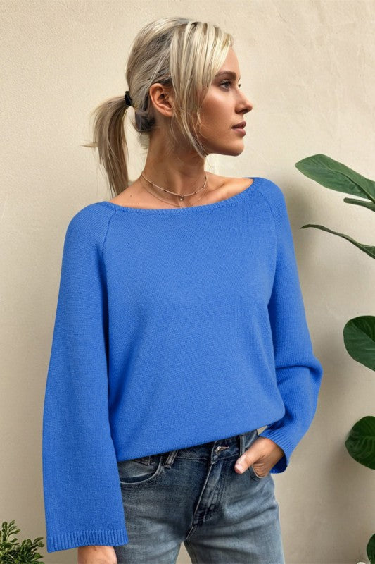 Solid Knit 3/4 Sleeve Dolman Sweater Soft Knit Sweater