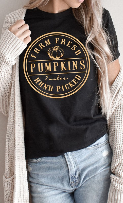 Farm Fresh Pumpkins Circle Graphic Tee Cotton Blend T-Shirt Kissed Apparel