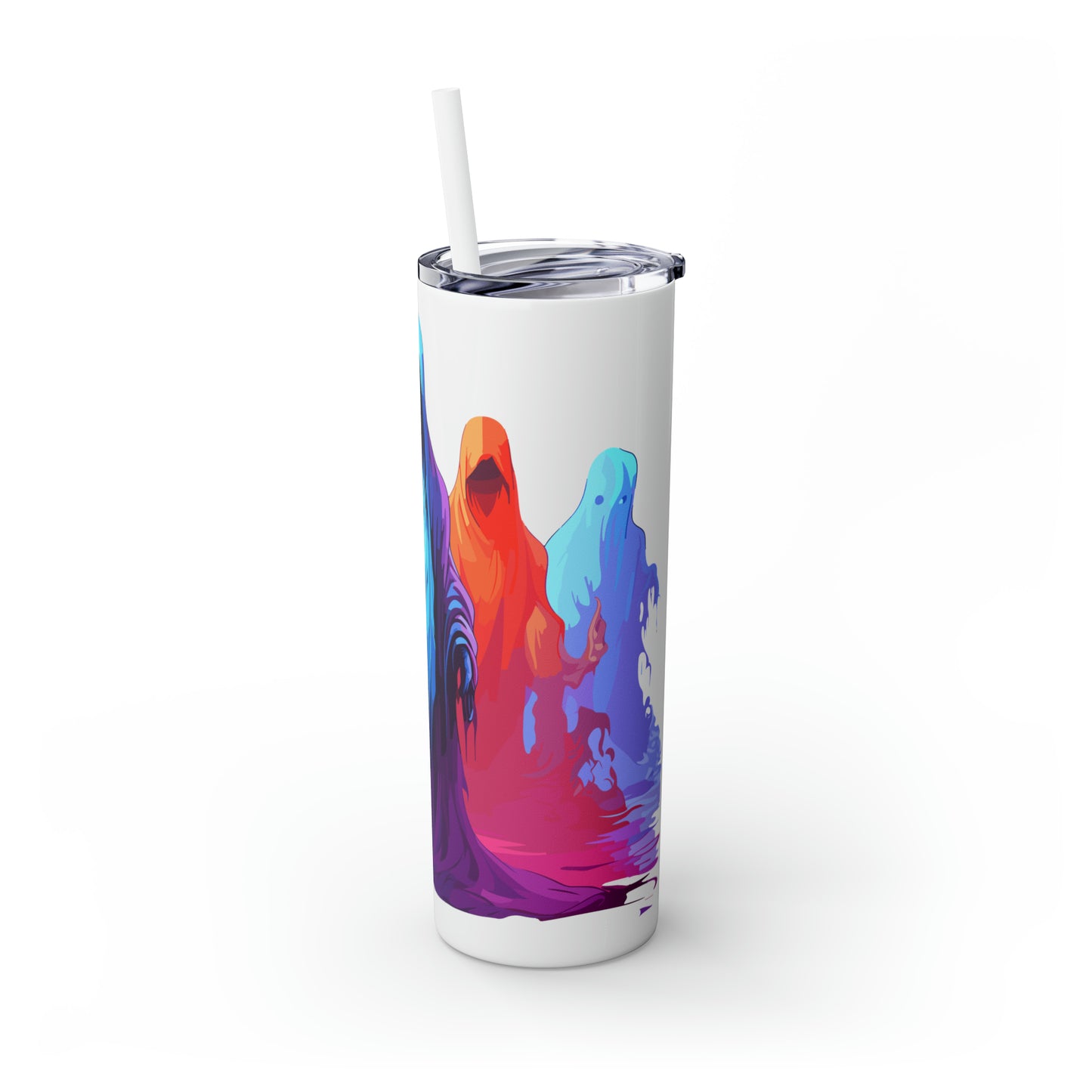 Halloween Skinny Tumbler with Straw 20oz - Spooky Drinkware - Ghost Theme - BPA-Free, Reusable Cup, Halloween Tumbler, Halloween Gift