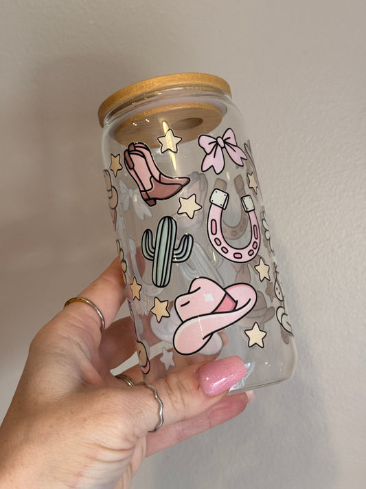 Western Girly Pastel Glass Cup Sawdust and Cedar
