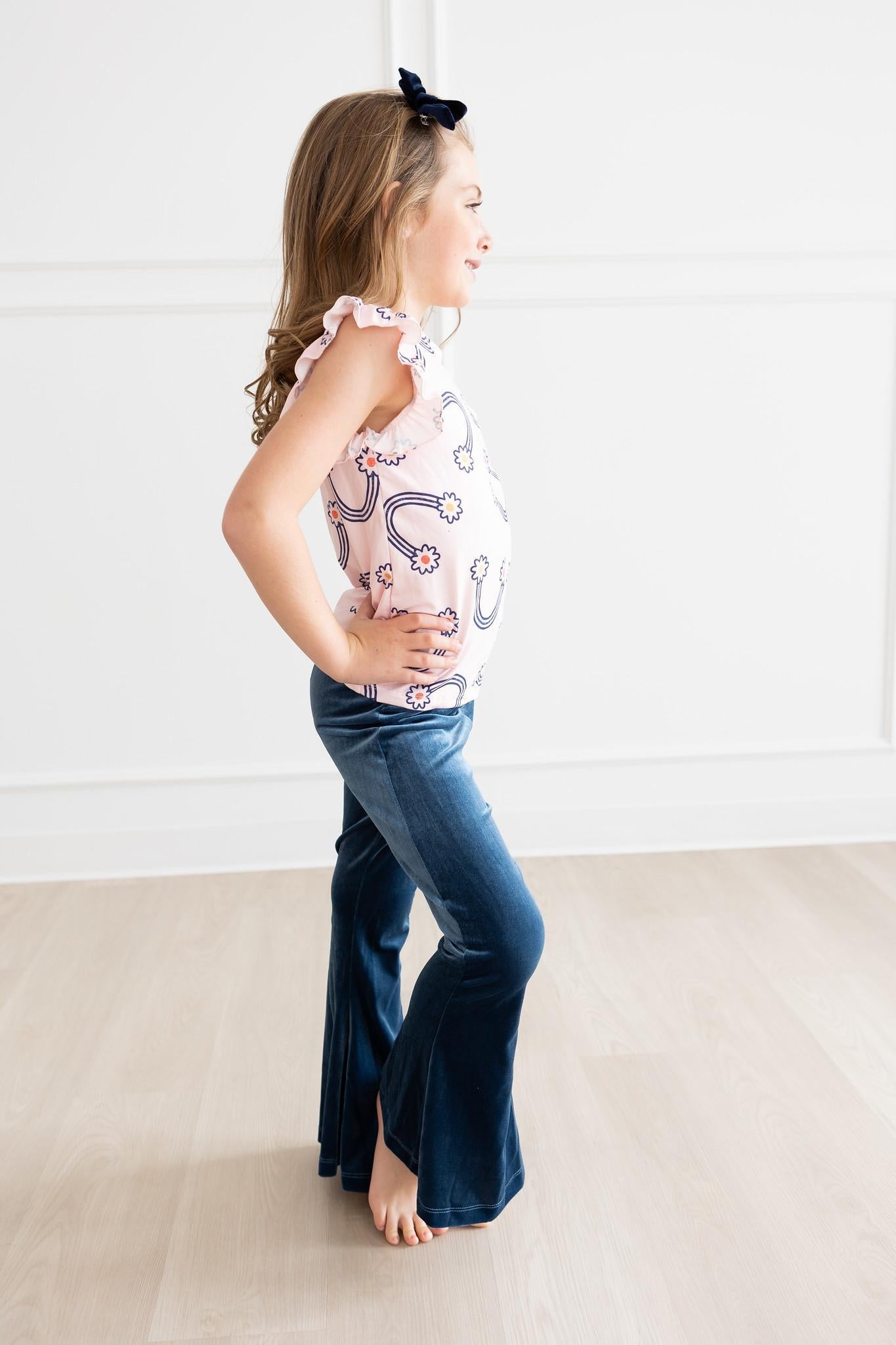 Denim Blue Velvet High Waist Bells Mila & Rose