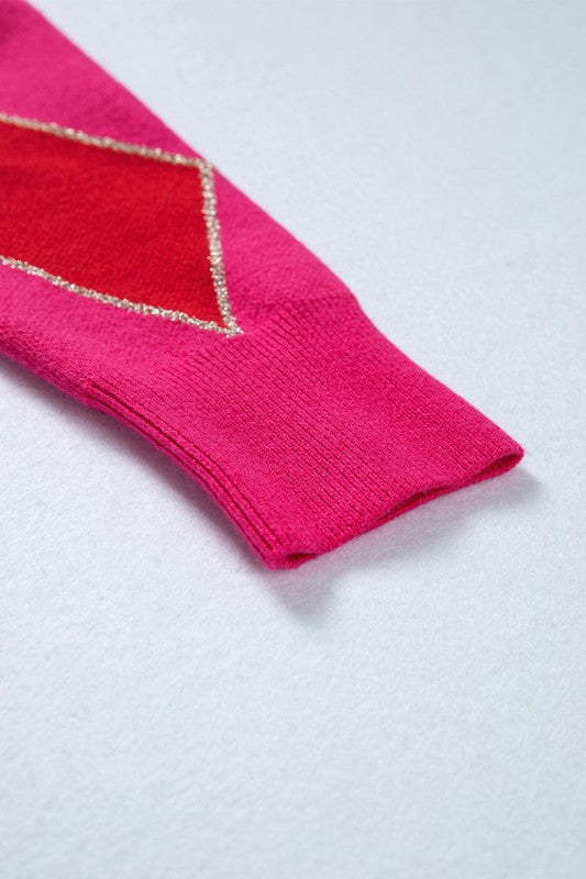 Glitter Rhombus Geometric Knit Crewneck Sweater