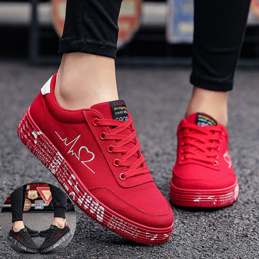 Love Print Canvas Lace-up Flats Casual Shoes Women Men