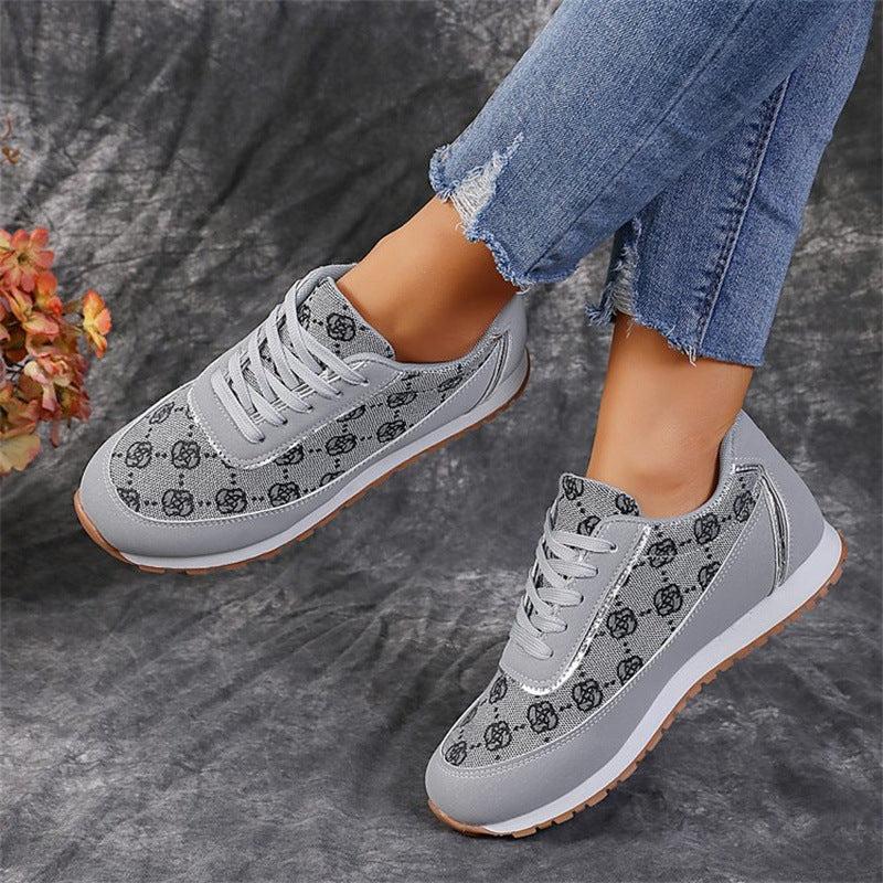Floral Print Comfortable Lace-Up Canvas Sneakers