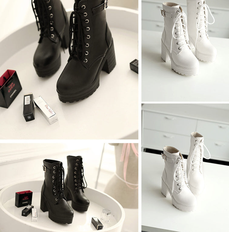 Chunky Heel PU Martin Ankle Combat Boots Women’s Stylish