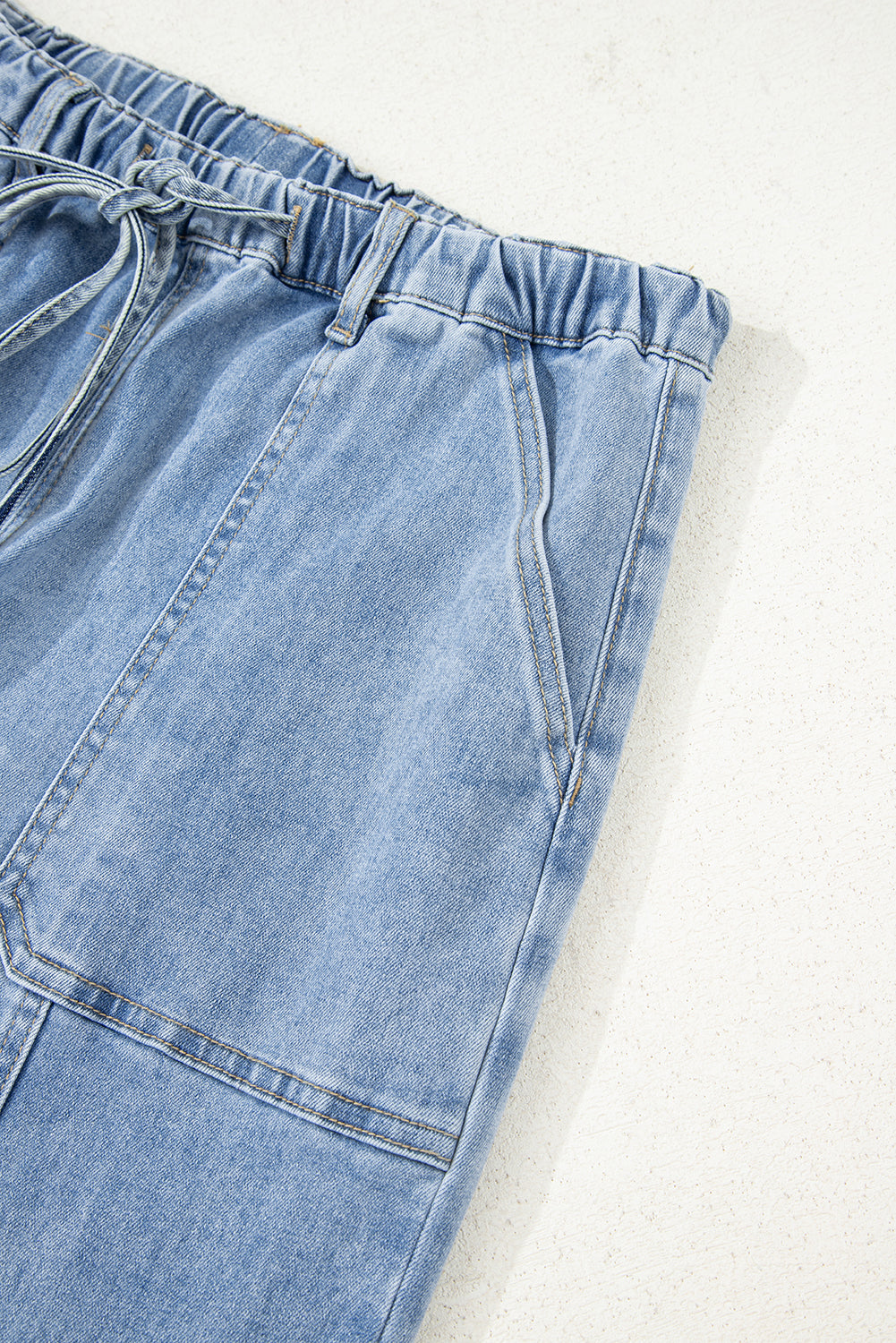 Drawstring Waist Seam Detail Wide Leg Jeans Beau Blue