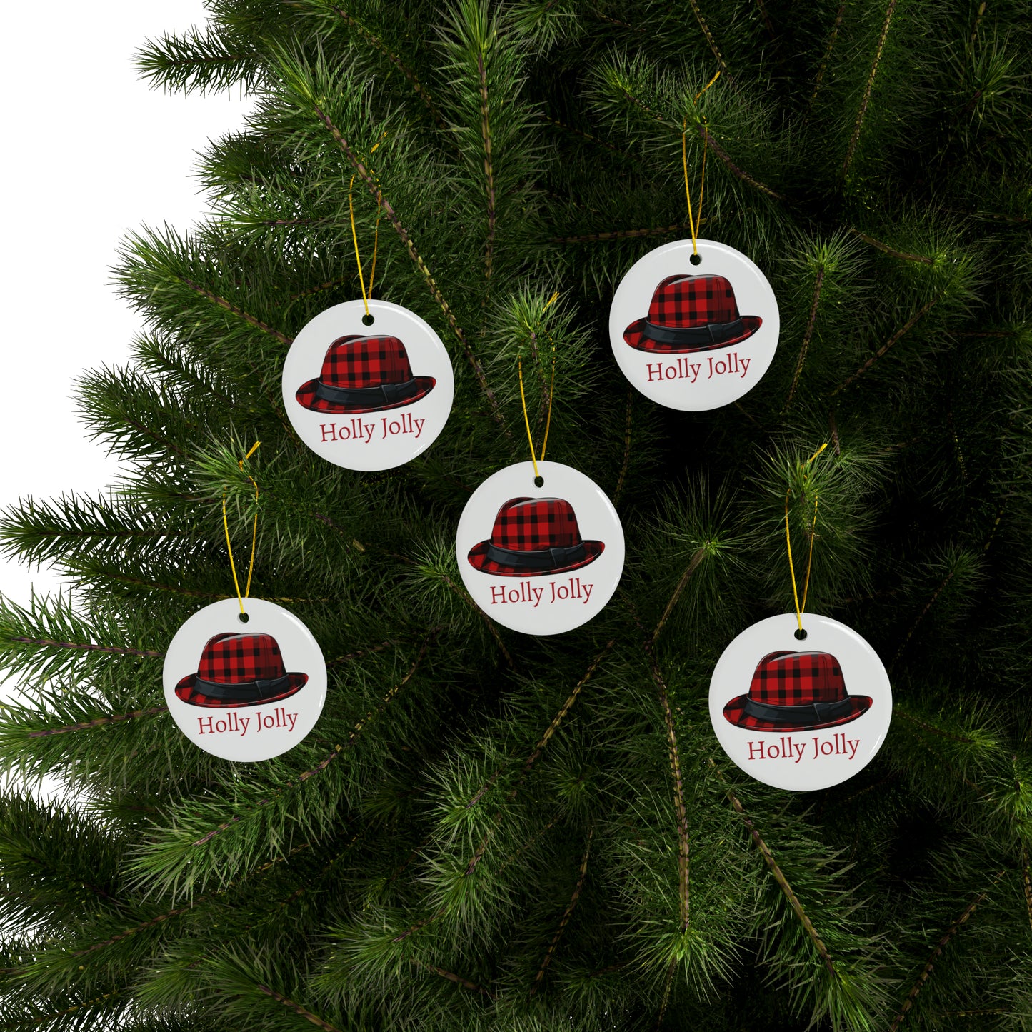 Holly Jolly Christmas hat Ceramic Ornaments (1pc, 3pcs, 5pcs, 10pcs)