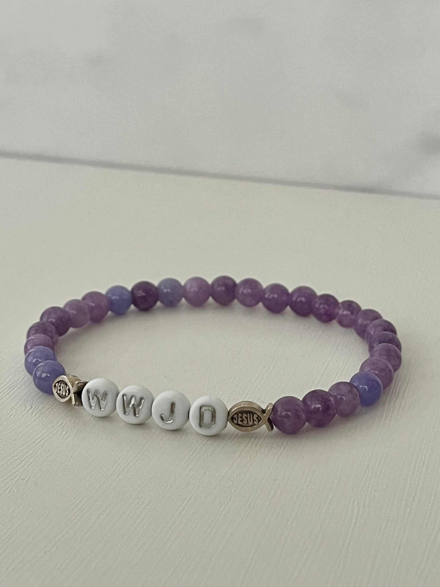 WWJD Bead Bracelet - Multi-Color Natural Stone Faith Jewelry