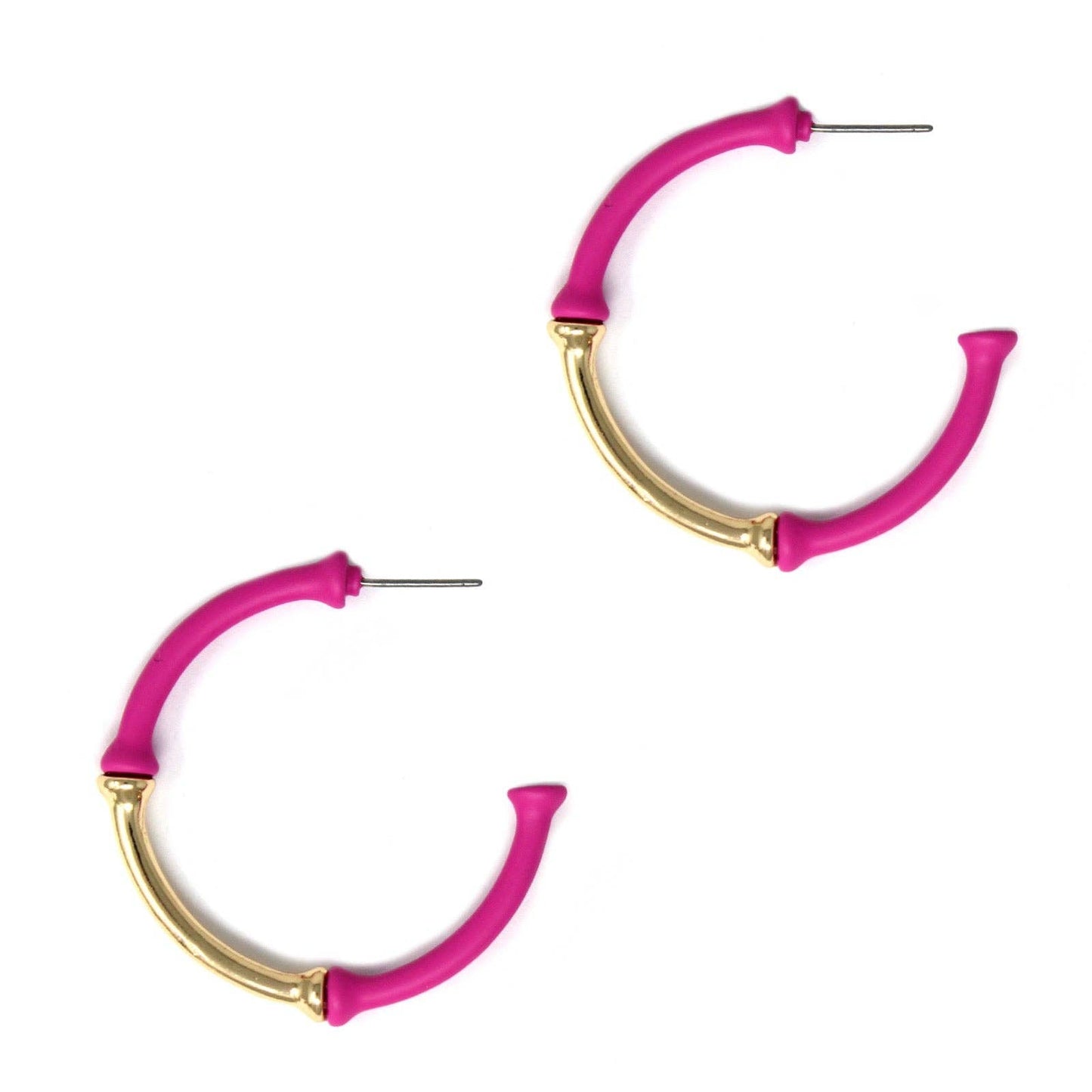 Pink and Gold Bamboo Hoop Earrings