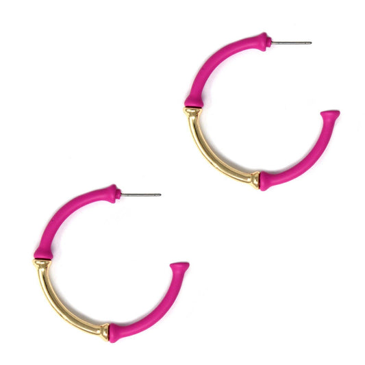 Pink and Gold Bamboo Hoop Earrings