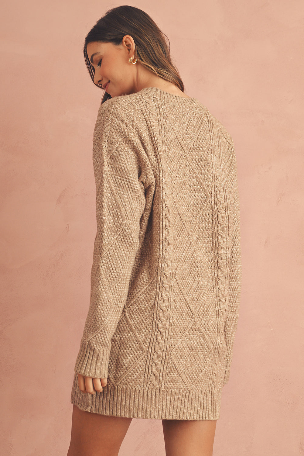 Parchment Twist Cable Knit Loose Fit Sweater Dress