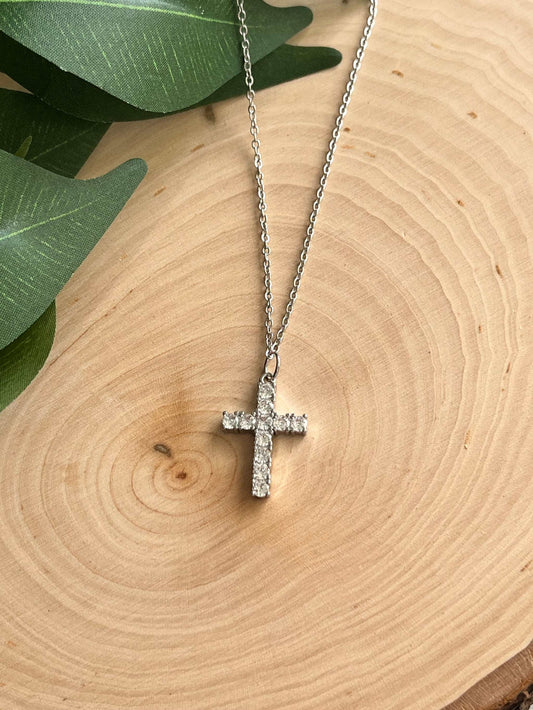 Silver Necklace Cross Pendant 18" Christian Jewelry