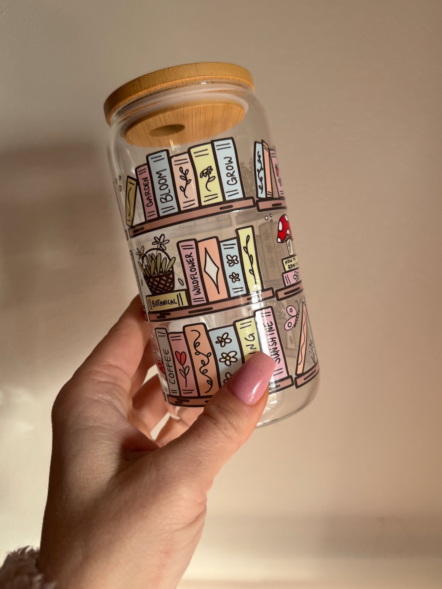 Book Lover 16oz Tumbler Glass or Plastic Cup with Bamboo Lid and Straw
