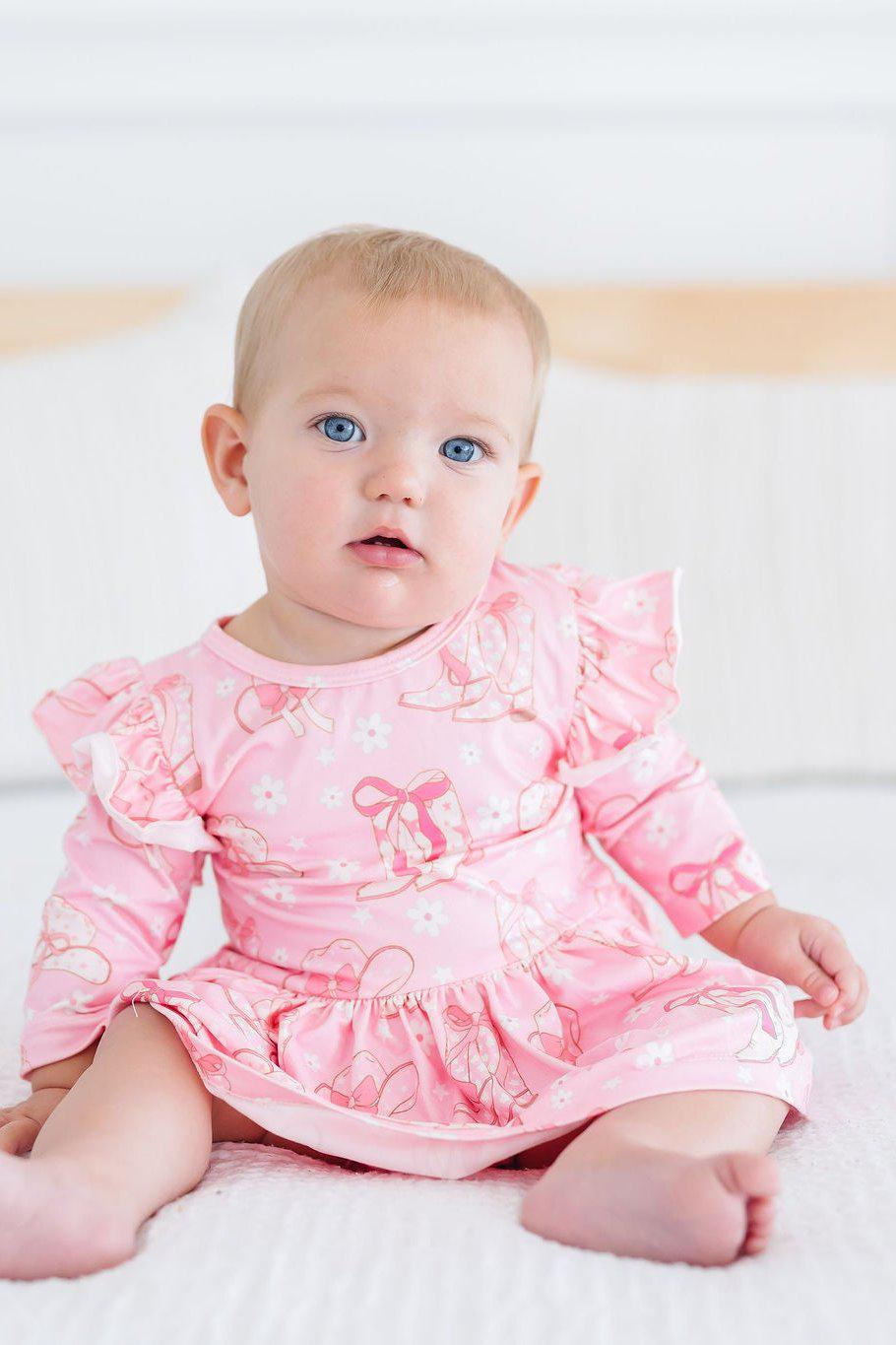 Howdy 3/4 Sleeve Flutter Twirl Bodysuit for Babies Mila & Rose