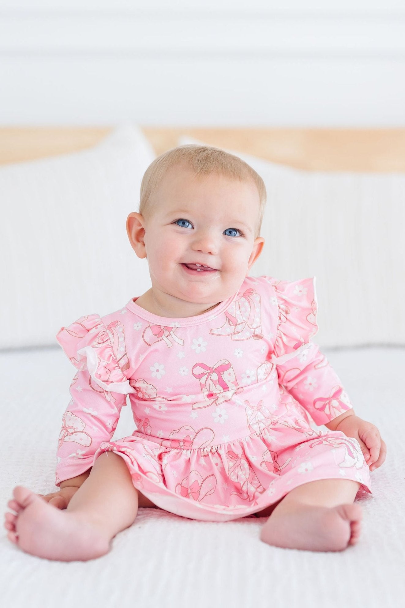 Howdy 3/4 Sleeve Flutter Twirl Bodysuit for Babies Mila & Rose