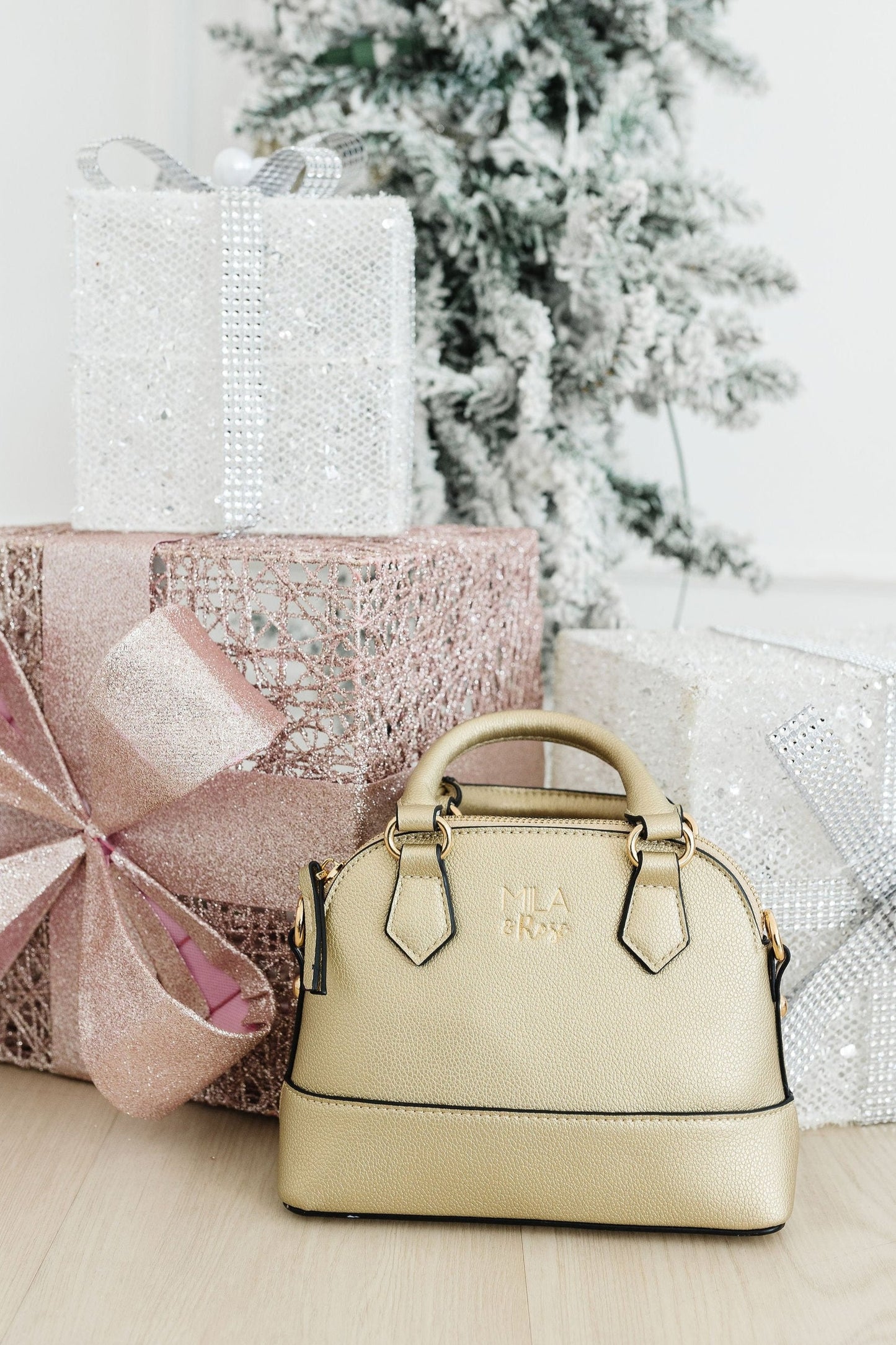 Gold Metallic Crossbody Purse Girl's Vegan PU Leather Mila & Rose