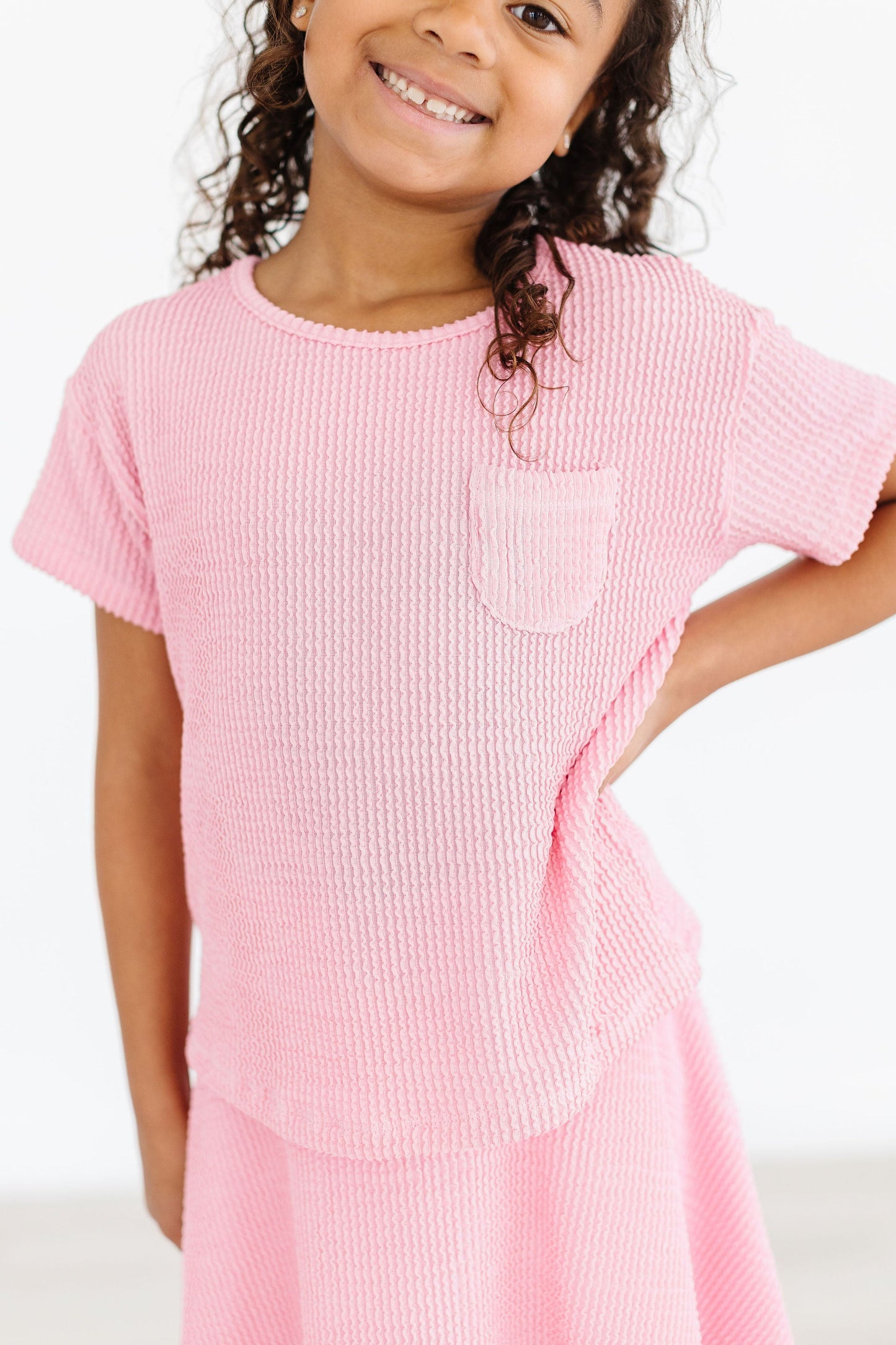Bubblegum Pink Scrunchy Pocket Tee Boxy Fit Shirt Mila & Rose