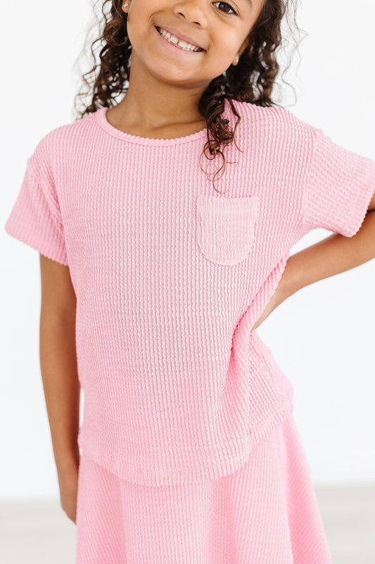 Bubblegum Pink Scrunchy Pocket Tee Boxy Fit Shirt Mila & Rose