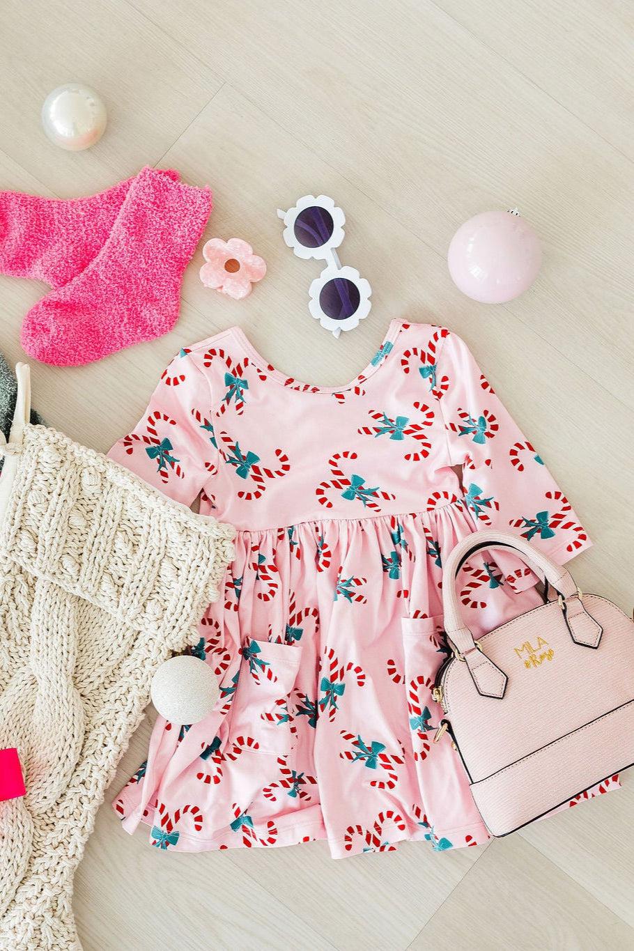 Candy Cane Cutie 3/4 Sleeve Pocket Twirl Dress Mila & Rose