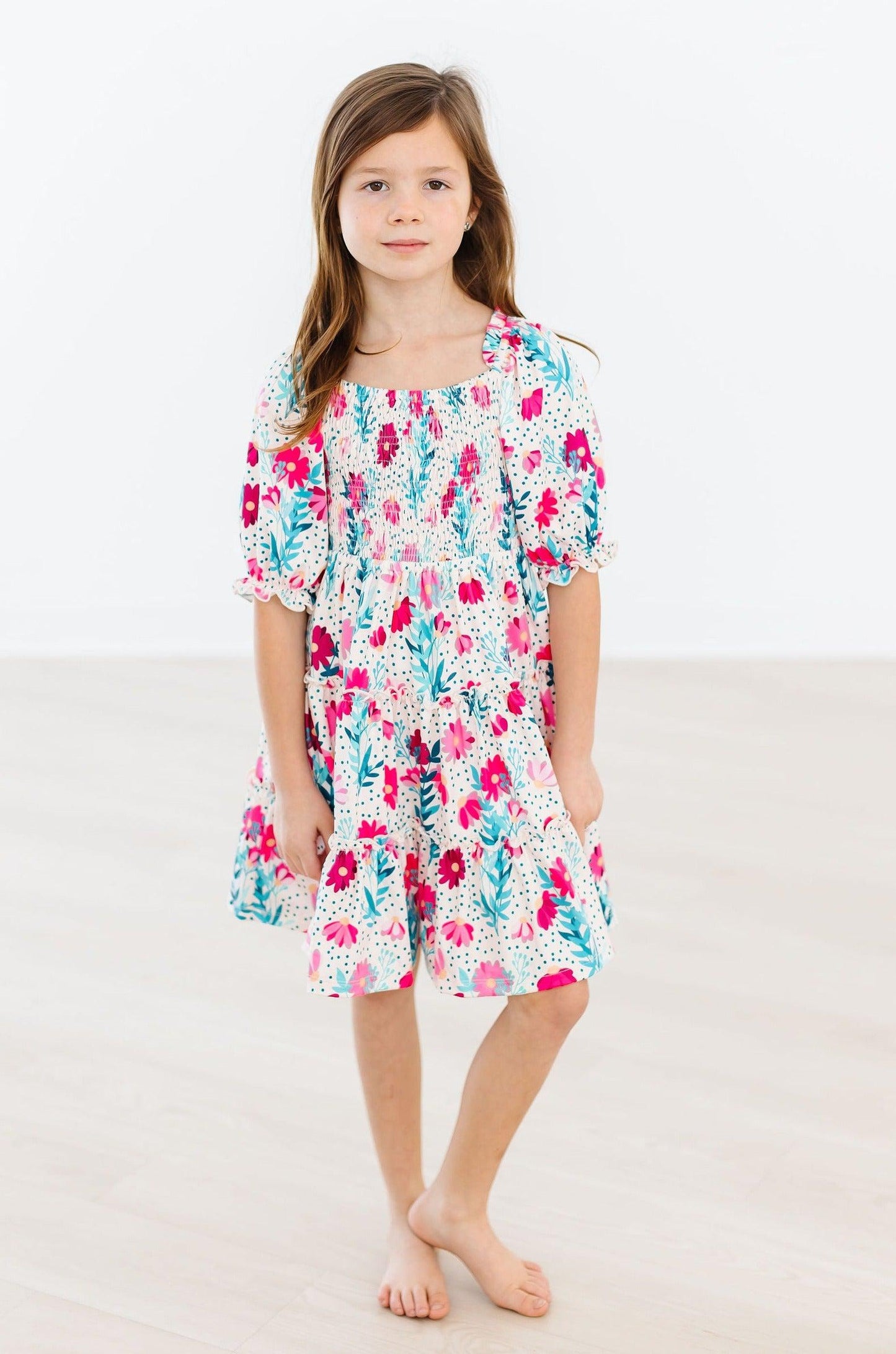 Smocked Ruffle Dress Comfortable Twirl-Worthy Dress Dots & Daisies