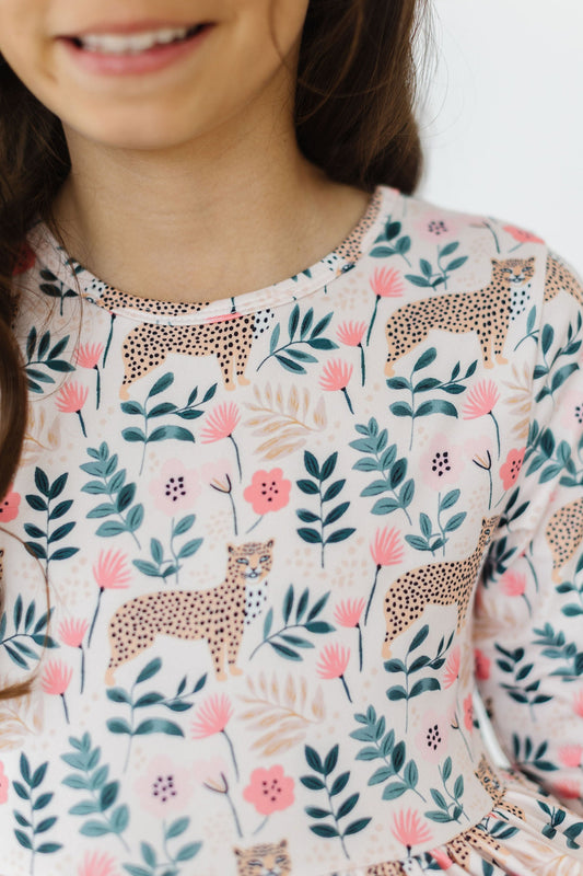 Cheetah Girl 3/4 Sleeve Twirl Dress with Pocket