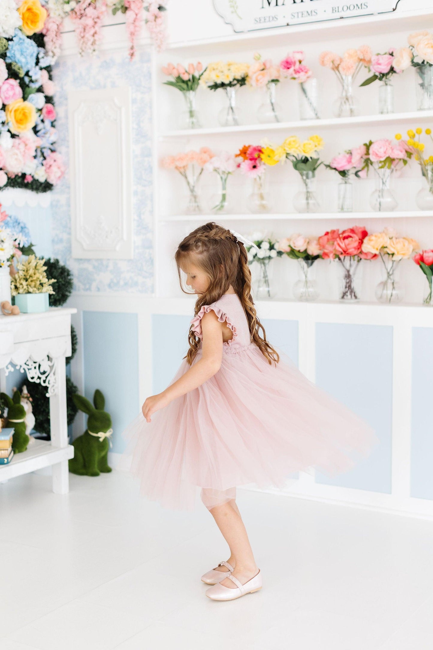 Dusty Pink Shimmer Tutu Dress with Flutter Sleeves