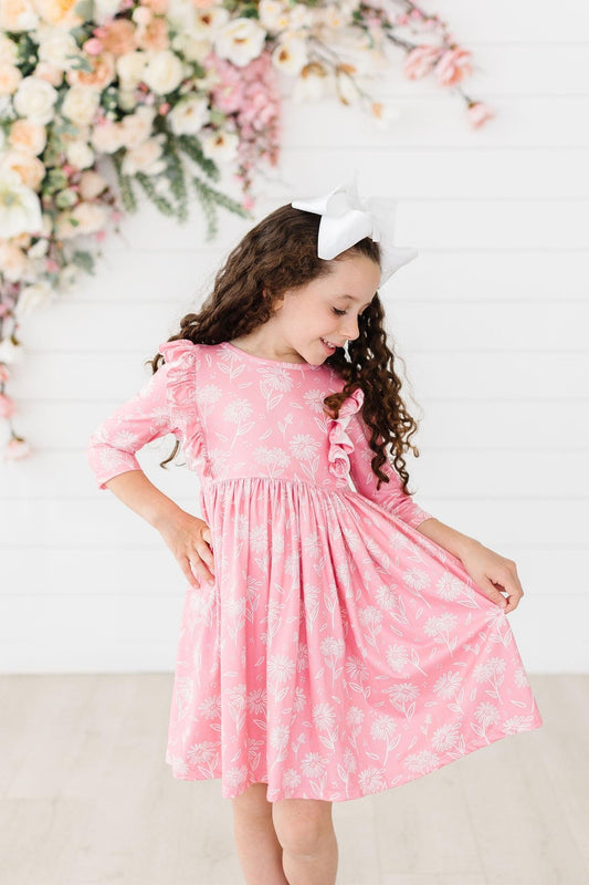 Dahlia Doodles Ruffle Twirl Dress 3/4 Sleeve Mila & Rose