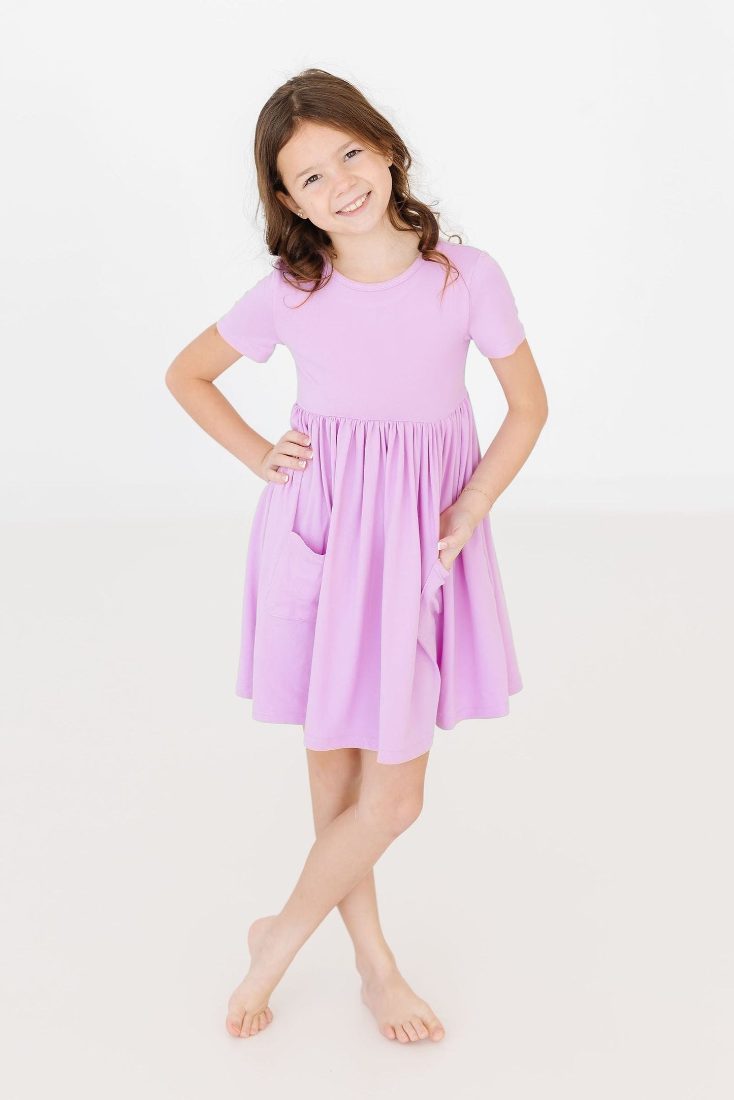 Bright Lilac Twirl Dress S/S Pocket Mila & Rose