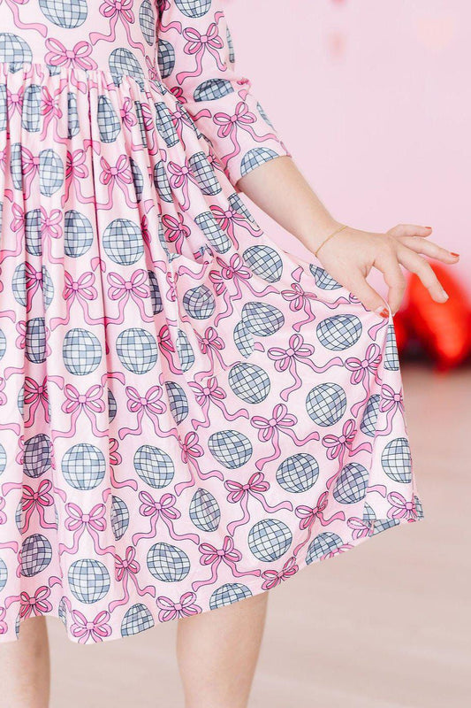 Disco Bows 3/4 Sleeve Pocket Twirl Dress Mila & Rose