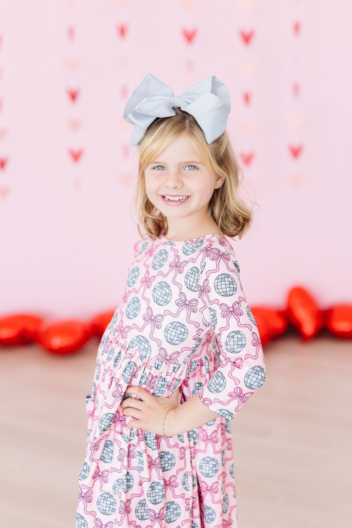 Disco Bows 3/4 Sleeve Pocket Twirl Dress Mila & Rose