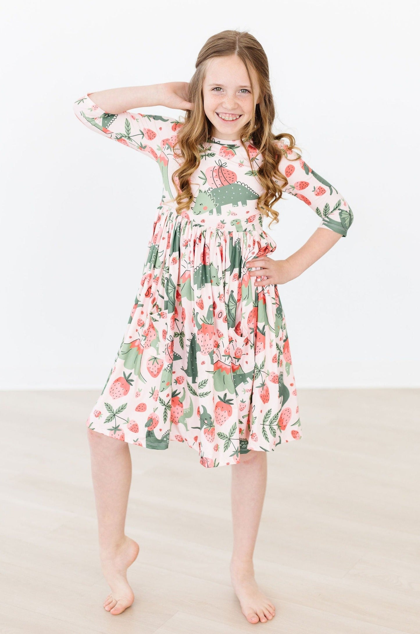 Twirl Dress 3/4 Sleeve Pocket Hear Me Roar Mila & Rose
